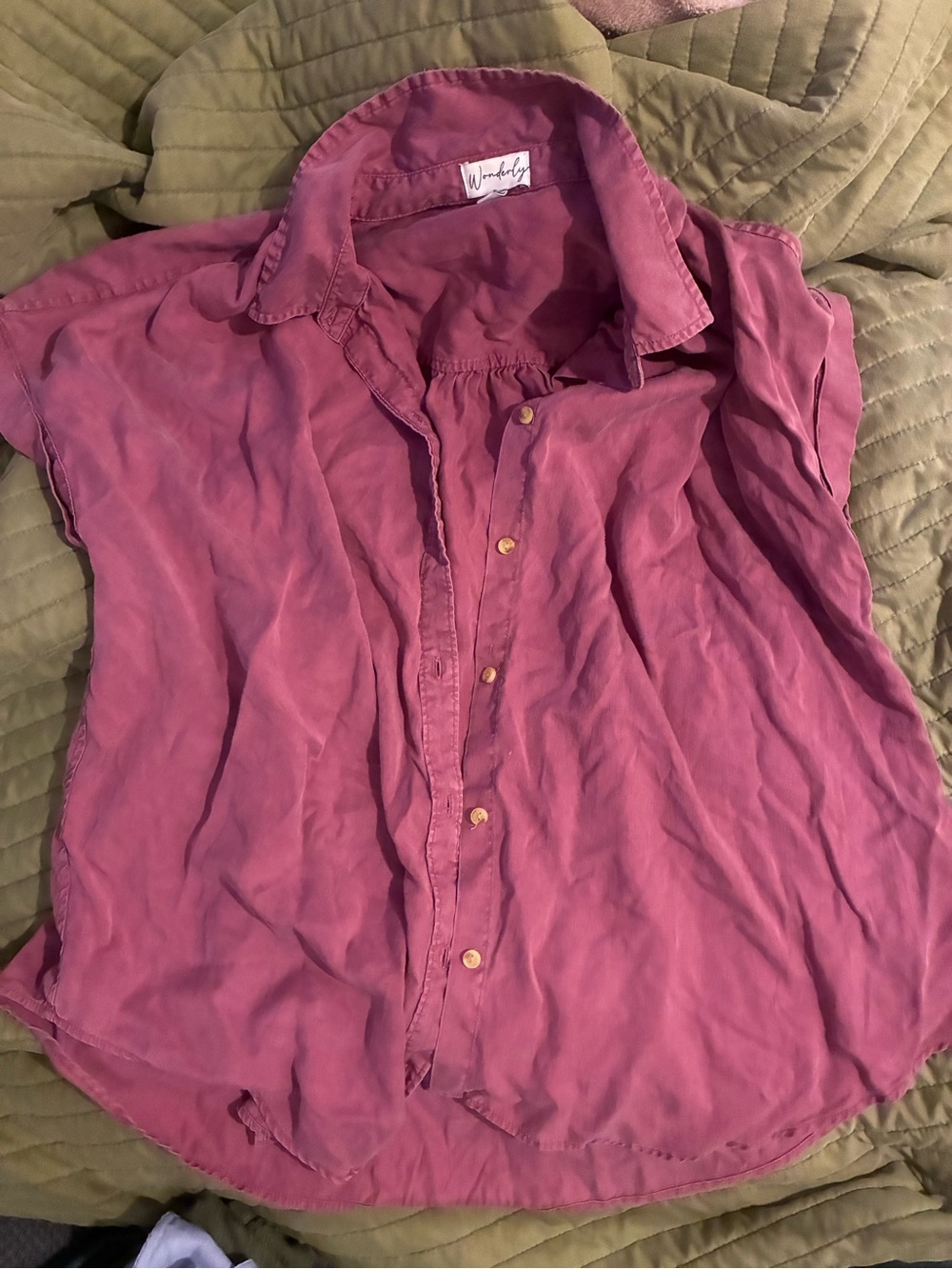 💰5/$10 Wanderly Sleeveless Button-Up Blouse in Dusty Rose